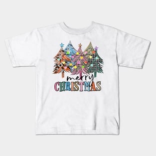 Merry Christmas Western Flannel Trees Kids T-Shirt